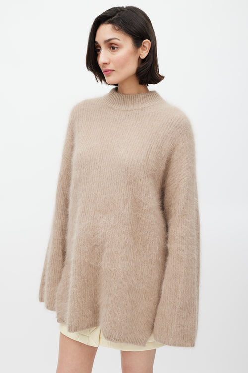 Alexander McQueen Beige Fuzzy Mock Neck Sweater