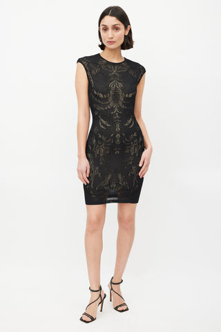 Alexander McQueen Black 
Beige Lace Bodycon Dress