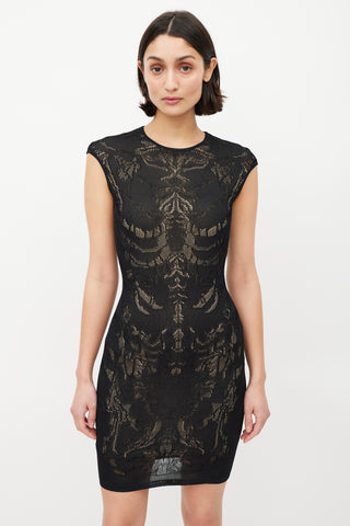 Alexander McQueen Black 
Beige Lace Bodycon Dress