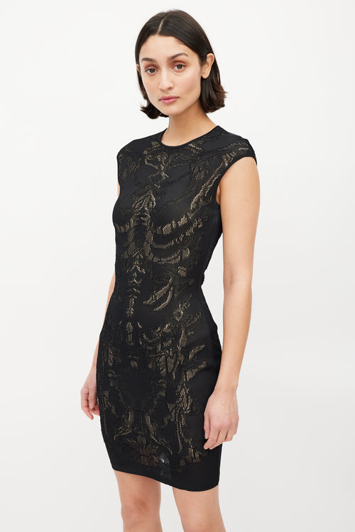 Alexander McQueen Black 
Beige Lace Bodycon Dress