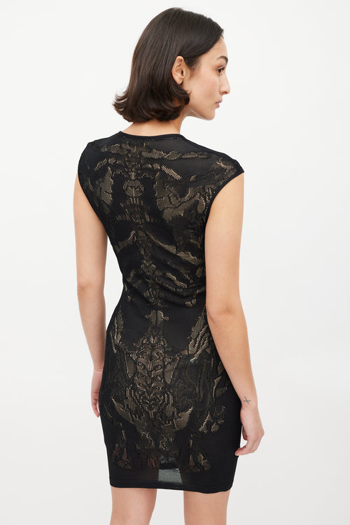 Alexander McQueen Black 
Beige Lace Bodycon Dress