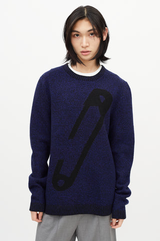 Alexander McQueen Black 
Blue Wool Safety Pin Knit Sweater