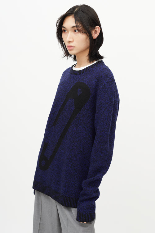 Alexander McQueen Black 
Blue Wool Safety Pin Knit Sweater