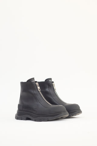 Alexander McQueen Black Leather Tread Slick Chunky Boot