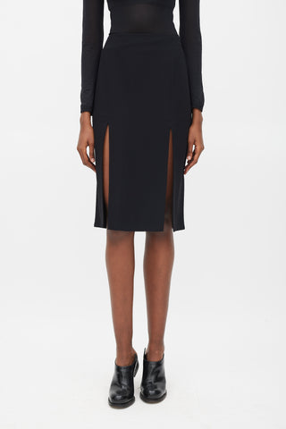 Alexander McQueen Black Double Slit Pencil Skirt