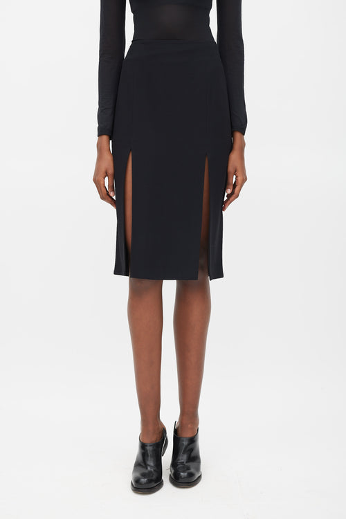 Alexander McQueen Black Double Slit Pencil Skirt