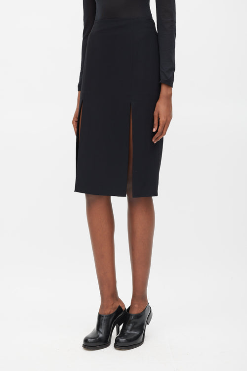 Alexander McQueen Black Double Slit Pencil Skirt