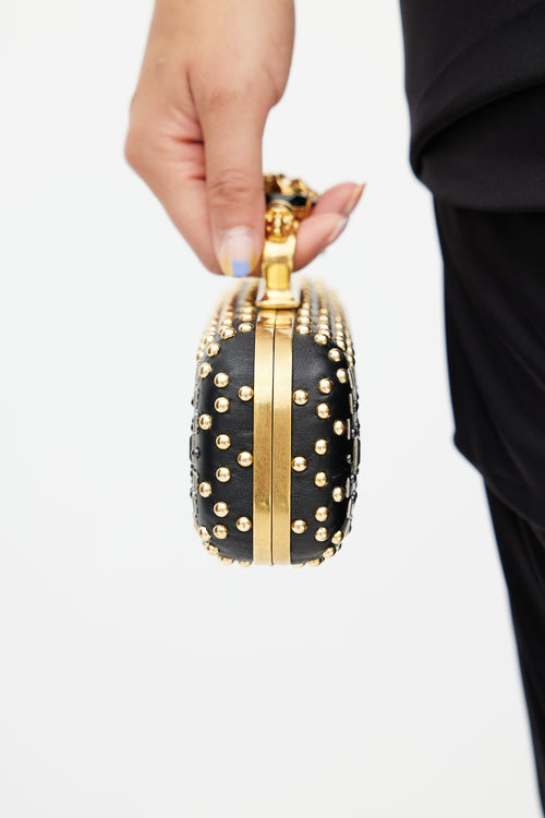 Alexander McQueen Black 
Gold Studded Knuckle Box Clutch