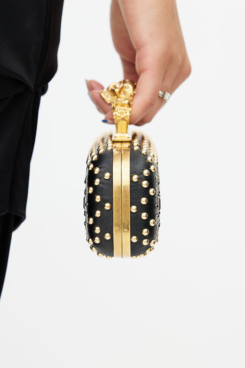 Alexander McQueen Black 
Gold Studded Knuckle Box Clutch