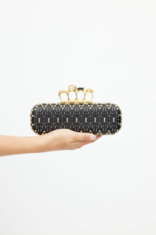 Alexander McQueen Black 
Gold Studded Knuckle Box Clutch