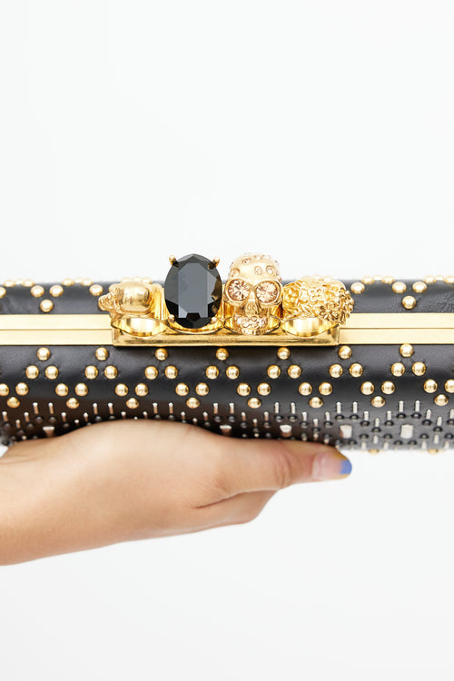 Alexander McQueen Black 
Gold Studded Knuckle Box Clutch