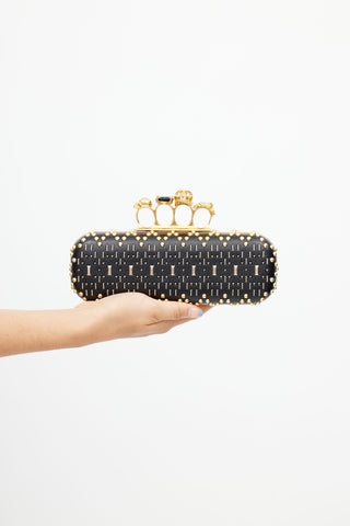 Alexander McQueen Black 
Gold Studded Knuckle Box Clutch