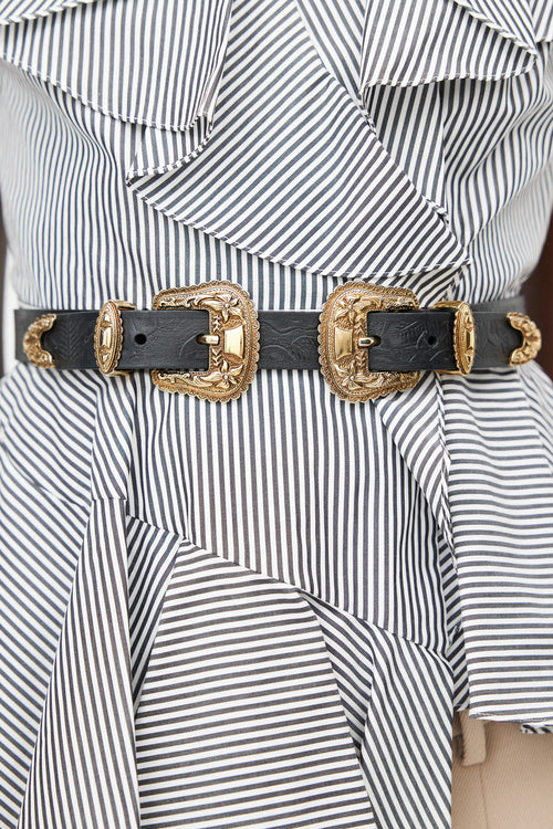 Alexander McQueen Black 
Gold Western Double Buckle Belt