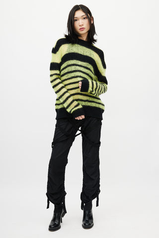 Alexander McQueen Black 
Green Striped Mohair Knit Sweater