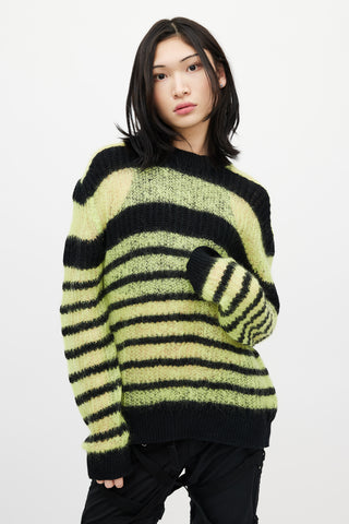 Alexander McQueen Black 
Green Striped Mohair Knit Sweater