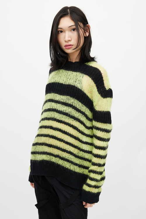 Alexander McQueen Black 
Green Striped Mohair Knit Sweater