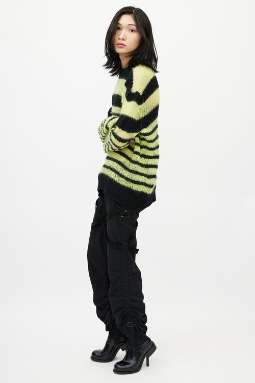 Alexander McQueen Black 
Green Striped Mohair Knit Sweater