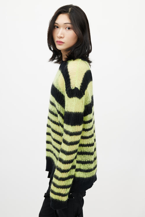 Alexander McQueen Black 
Green Striped Mohair Knit Sweater