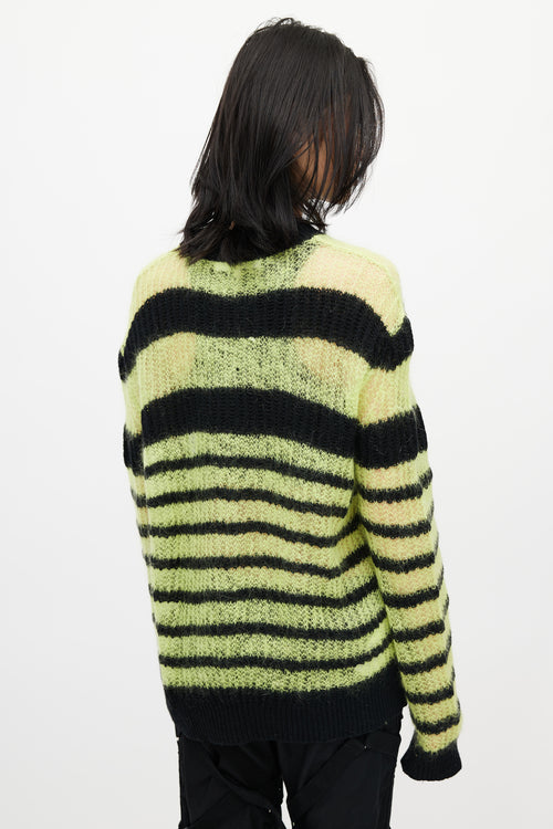 Alexander McQueen Black 
Green Striped Mohair Knit Sweater