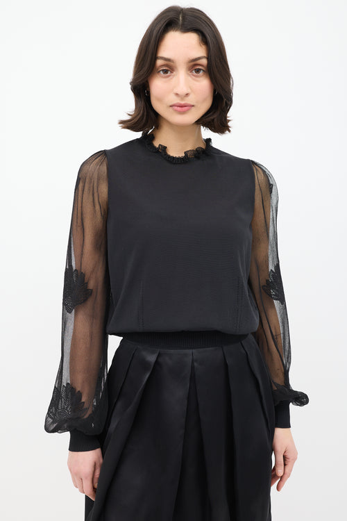 Alexander McQueen Black Knit Mesh Sleeve Top