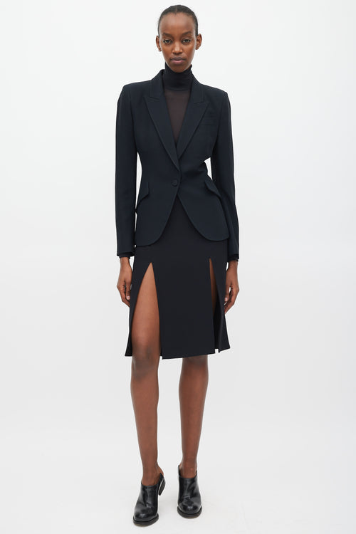 Alexander McQueen Black Leaf Crepe Blazer