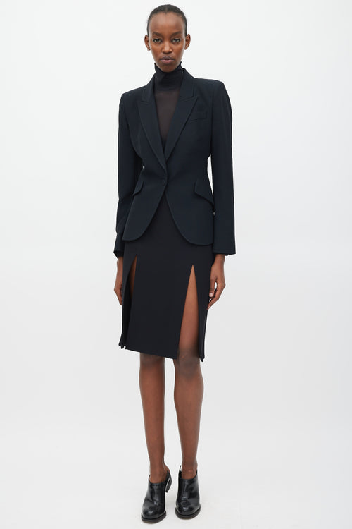 Alexander McQueen Black Leaf Crepe Blazer