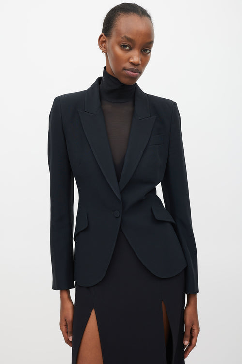 Alexander McQueen Black Leaf Crepe Blazer