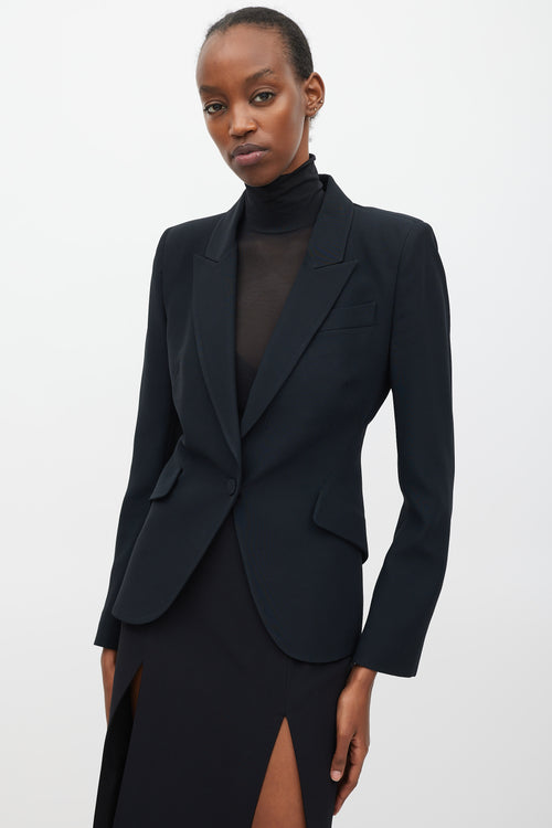 Alexander McQueen Black Leaf Crepe Blazer