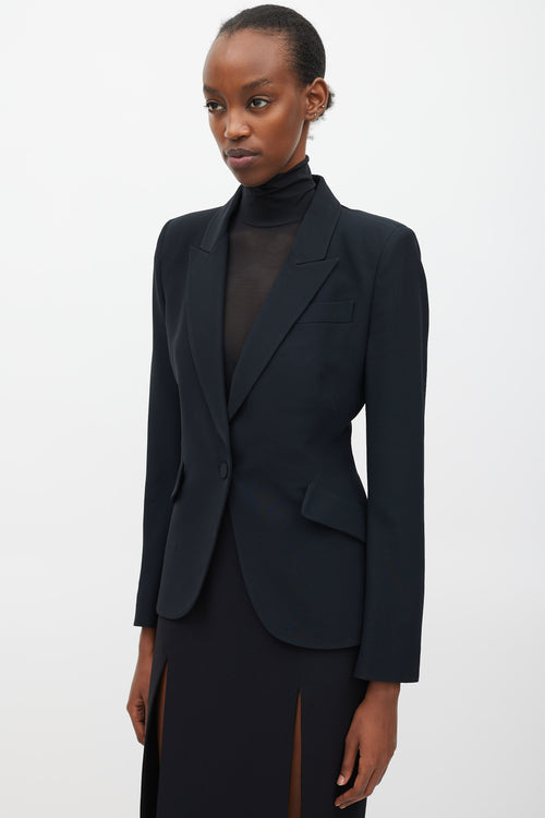 Alexander McQueen Black Leaf Crepe Blazer