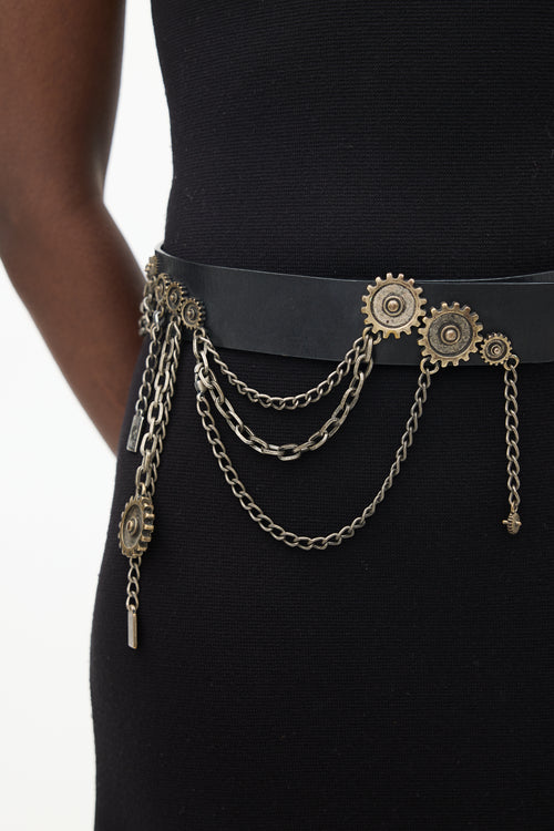 Alexander McQueen Black 
Gold Leather Chain Belt