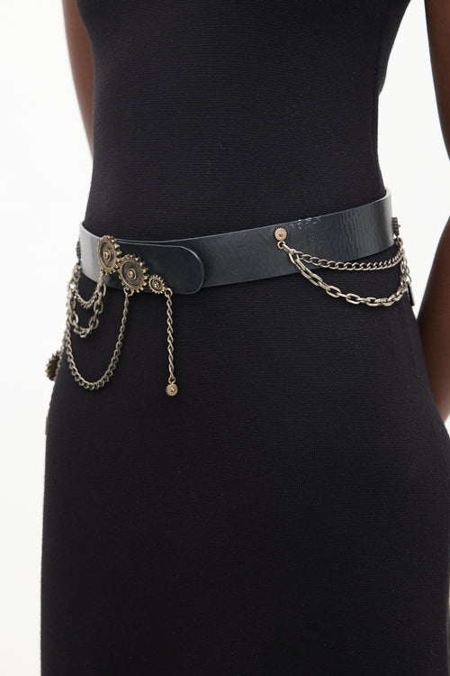 Alexander McQueen Black 
Gold Leather Chain Belt