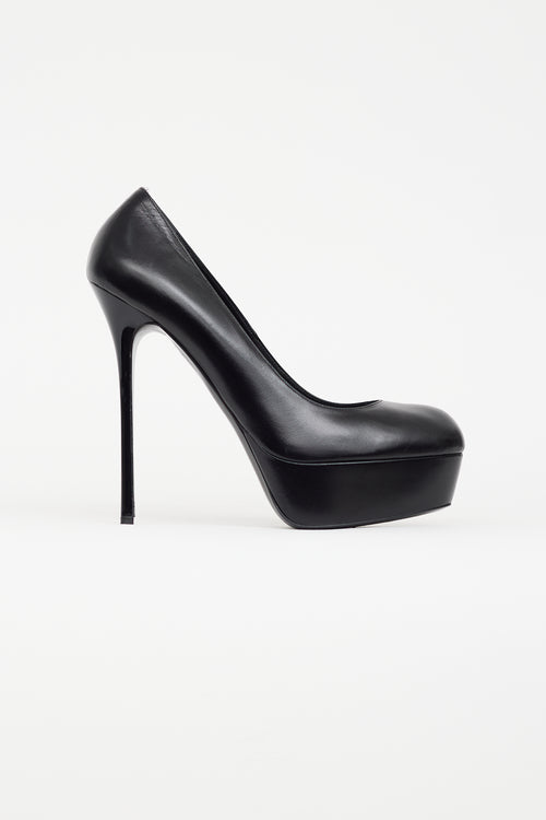 Alexander McQueen Black Leather Platform Heel