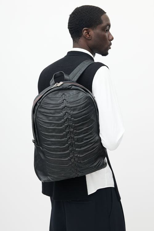 Alexander McQueen Black Leather Rib Cage Backpack