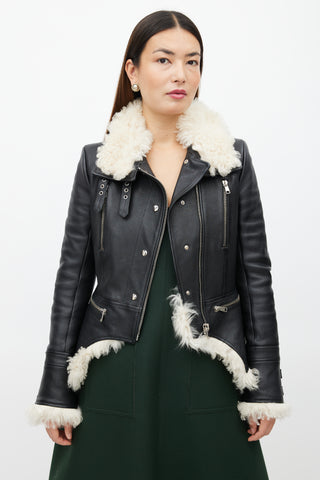 Alexander McQueen Black Leather 
Shearling Biker Jacket