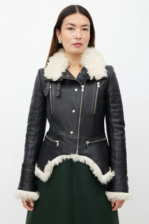 Alexander McQueen Black Leather 
Shearling Biker Jacket