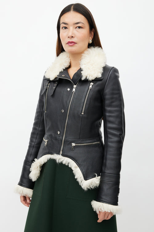 Alexander McQueen Black Leather 
Shearling Biker Jacket