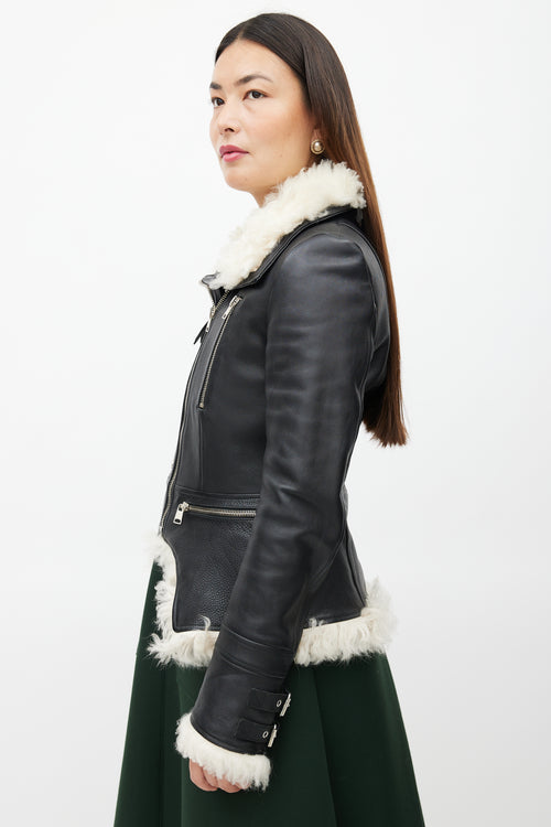 Alexander McQueen Black Leather 
Shearling Biker Jacket