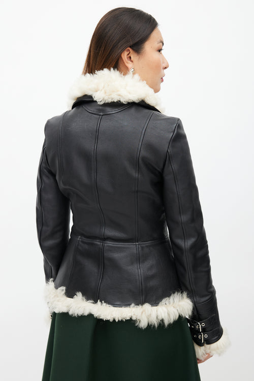 Alexander McQueen Black Leather 
Shearling Biker Jacket