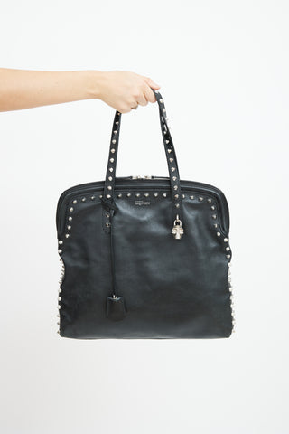 Alexander McQueen Black Leather Studded Skull Lock Tote Bag