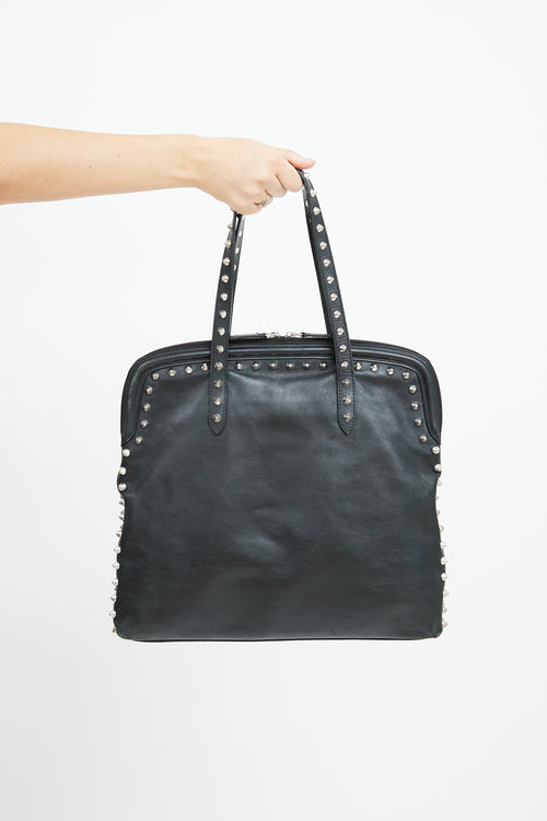 Alexander McQueen Black Leather Studded Skull Lock Tote Bag