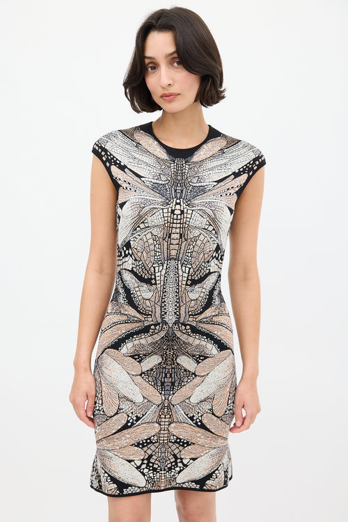 Alexander McQueen Black 
Multi Silk Print Knit Dress