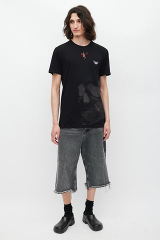 Alexander McQueen Black 
Multicolour Embroidered Skeleton T-Shirt