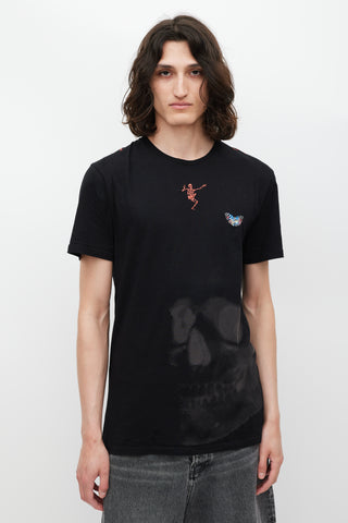 Alexander McQueen Black 
Multicolour Embroidered Skeleton T-Shirt