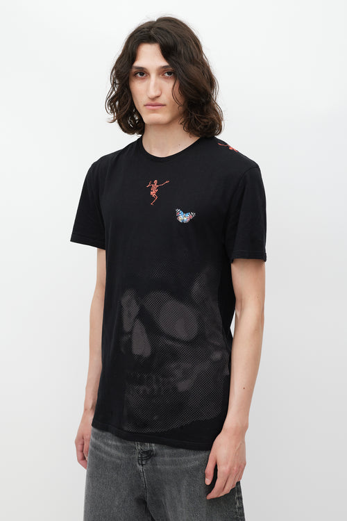 Alexander McQueen Black 
Multicolour Embroidered Skeleton T-Shirt