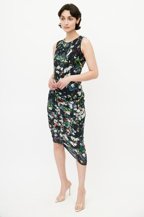 Alexander McQueen Black 
Multicolour Floral Smocked Dress