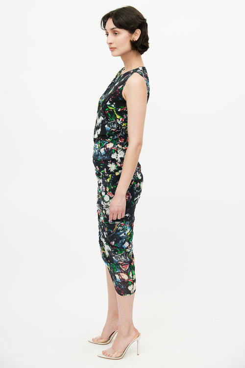 Alexander McQueen Black 
Multicolour Floral Smocked Dress