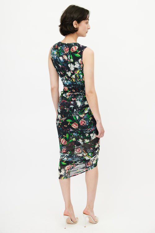 Alexander McQueen Black 
Multicolour Floral Smocked Dress