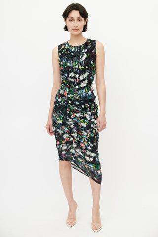 Alexander McQueen Black 
Multicolour Floral Smocked Dress