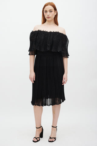 Alexander McQueen Black Panelled Off-Shoulder Midi Dress