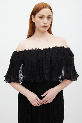 Alexander McQueen Black Panelled Off-Shoulder Midi Dress